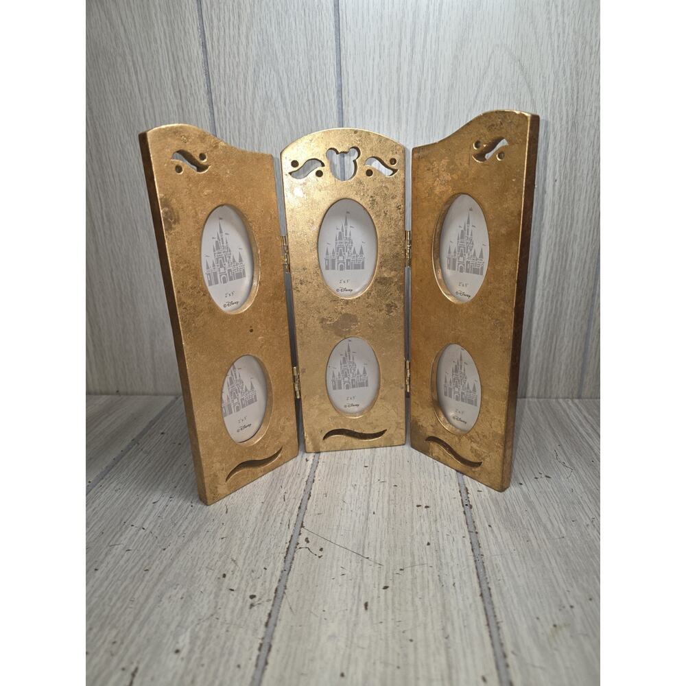 Disney Tri Fold Picture Frame Gold Baroque Mickey Mouse Holds 6 Pictures New